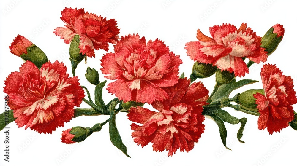 Naklejka premium Vibrant red carnation blossoms