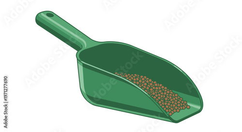 Green Plastic Scoop with Brown Pellets, Gardening or Industrial Use