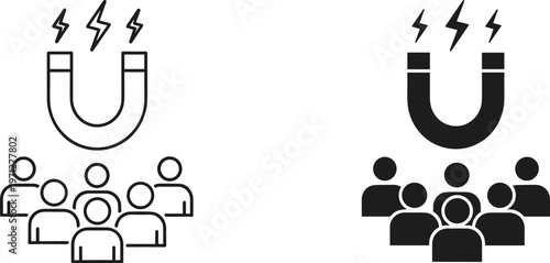 Customer Attraction Magnet Icon Set Featuring U-Shaped Magnet Symbols and People Avatars for Lead Generation, Inbound Marketing, Audience Engagement, and Business Growth StrategiesCustomer Attraction 