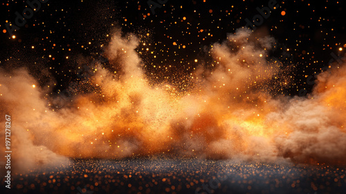 Dramatic Explosion of Light and Smoke Against a Dark Background