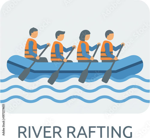 People Rafting on River.