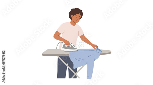 Person Ironing Clothes on Ironing Board Flat Vector Illustration