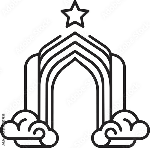 Black line art archway with star.