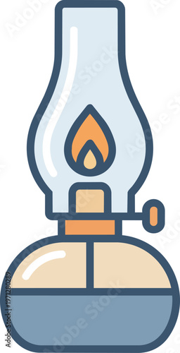 Oil Lamp With Burning Flame.