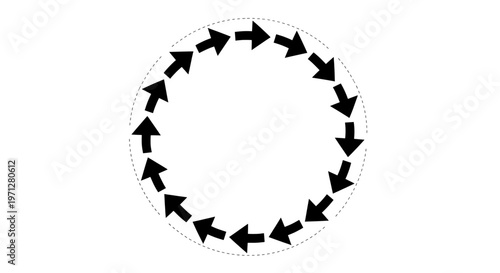 A circular pattern of black arrows pointing in different directions