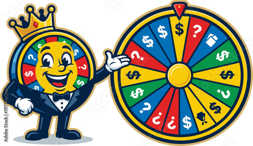 Cartoon character with wheel fortune.