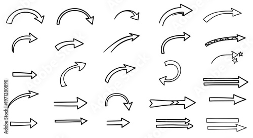 A collection of various black arrows on a transparent background