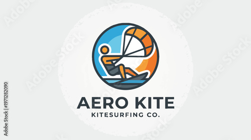 Kitesurfing logo with orange kite.