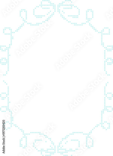 Pastel Cross Stitch Frame Border Illustration, Cute Pixel Embroidery Style Decorative Page Border for Notes, Invitations and Scrapbook Templates