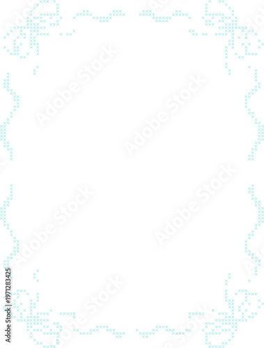 Pastel Cross Stitch Frame Border Illustration, Cute Pixel Embroidery Style Decorative Page Border for Notes, Invitations and Scrapbook Templates