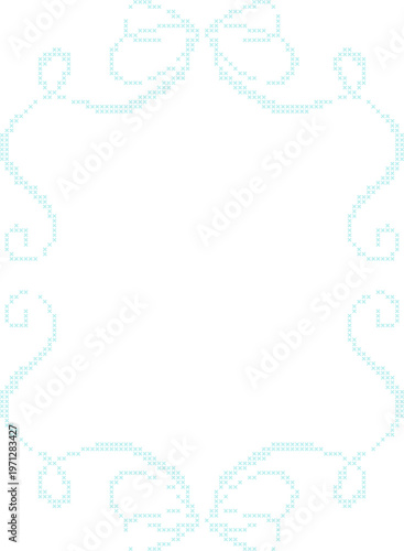 Pastel Cross Stitch Frame Border Illustration, Cute Pixel Embroidery Style Decorative Page Border for Notes, Invitations and Scrapbook Templates