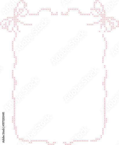 Pastel Cross Stitch Frame Border Illustration, Cute Pixel Embroidery Style Decorative Page Border for Notes, Invitations and Scrapbook Templates