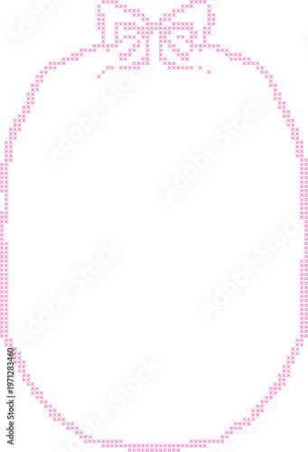 Pastel Cross Stitch Frame Border Illustration, Cute Pixel Embroidery Style Decorative Page Border for Notes, Invitations and Scrapbook Templates