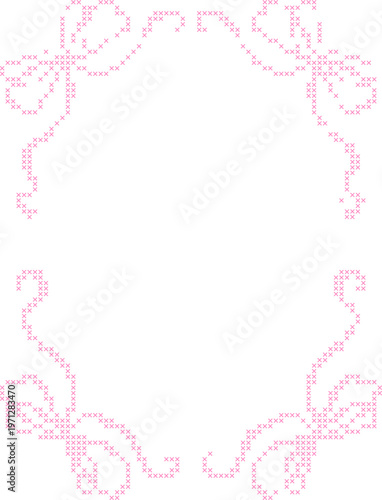 Pastel Cross Stitch Frame Border Illustration, Cute Pixel Embroidery Style Decorative Page Border for Notes, Invitations and Scrapbook Templates