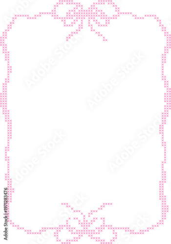 Pastel Cross Stitch Frame Border Illustration, Cute Pixel Embroidery Style Decorative Page Border for Notes, Invitations and Scrapbook Templates