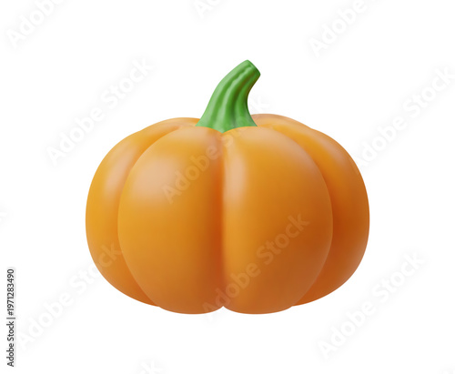 Realistic 3D pumpkin icon isolated on a white background. Vibrant orange vegetable render for Halloween.