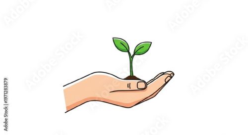 Hand holding small plant, environmental protection concept, simple vector