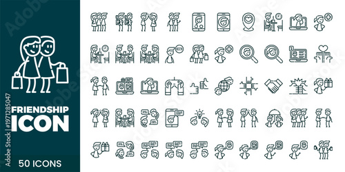 Friendship and Community Icon Set with Teamwork, Support, Trust, and Social Connection Vector Collection