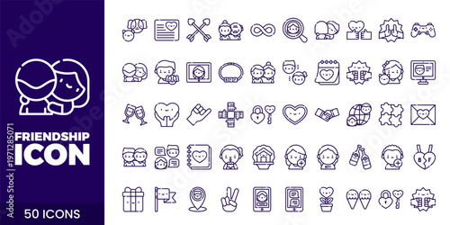 Friendship and Community Icon Set with Teamwork, Support, Trust, and Social Connection Vector Collection