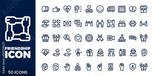 Friendship and Community Icon Set with Teamwork, Support, Trust, and Social Connection Vector Collection
