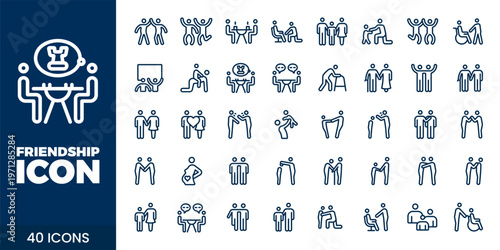 Friendship and Community Icon Set with Teamwork, Support, Trust, and Social Connection Vector Collection