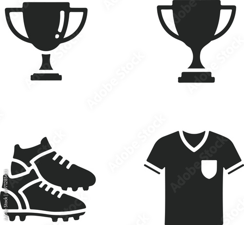 Set of sports icons including trophy cups, soccer cleats, and a jersey