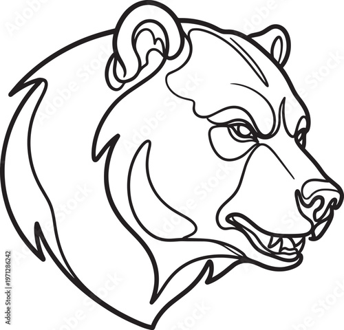 Minimalist grizzly bear head line art vector icon, continuous line drawing style, flat design vector
