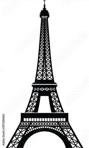 Eiffel tower iconic landmark with detailed ironwork and arches isolated on white background, Vector, illustration