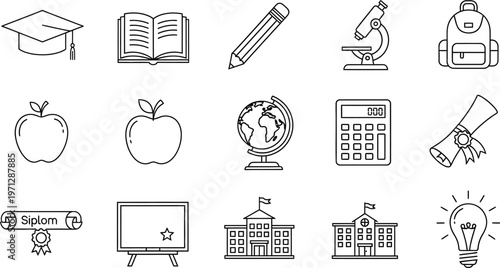 Vintage style education icons collection with graduation cap