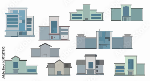 Flat hospital building collection vector with clinics and medical centers editable design isolated on white background