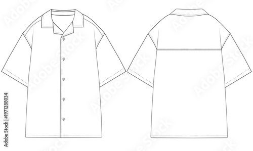 baby Short Sleeve Camp Collar Shirt Front and Back Technical Vector Illustration