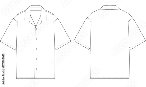 baby Short Sleeve Camp Collar Shirt Front and Back Technical Vector Illustration