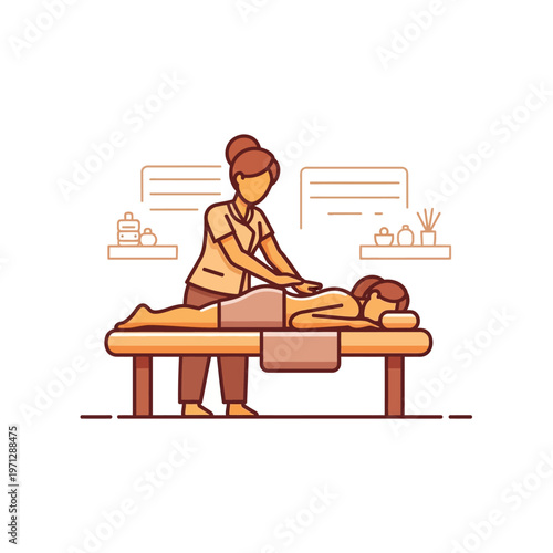 A masseuse giving a relaxing back massage to a client on a table in a spa setting, promoting wellness and stress relief.