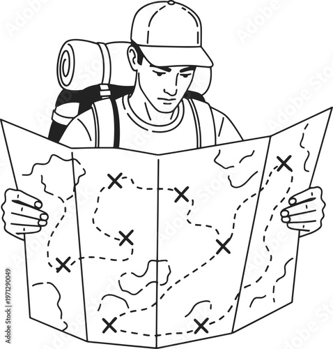 Modern line art vector of digital recruitment and online job search, laptop with professional candidate profiles, urban business city background