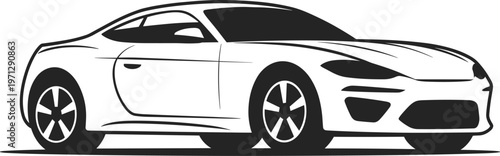 Sport car silhouette illustration, modern luxury coupe vehicle side view, automotive design vector artwork