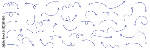 Hand drawn doodle arrows set sketch up arrow left arrow right arrow curved arrow down arrow