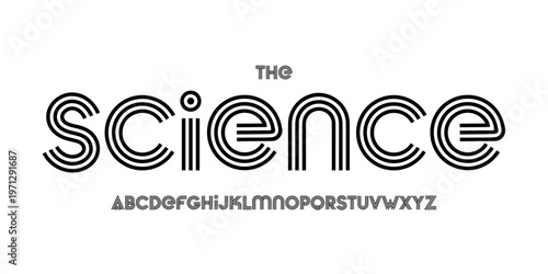Science technology font, futuristic alphabet for scientific headline, medical digital product logo, display device typography, app UI typographic design. Modern vector typeset.