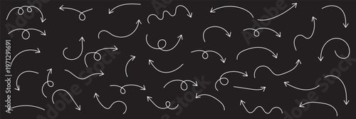 Hand drawn doodle arrows set sketch up arrow left arrow right arrow curved arrow down arrow