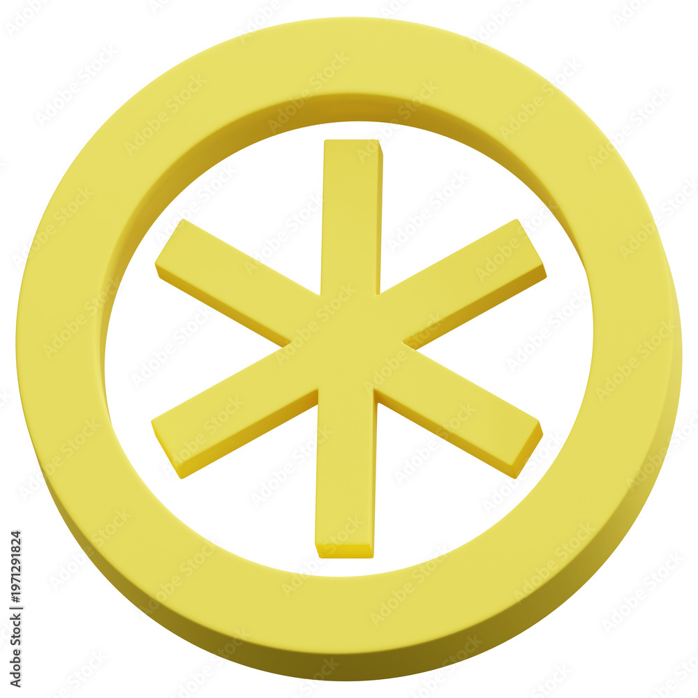 Obraz premium 3D Yellow Abstract Ring Asterisk Symbol Shape