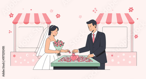 Wedding Couple Exchanging Vows at Floral Stall