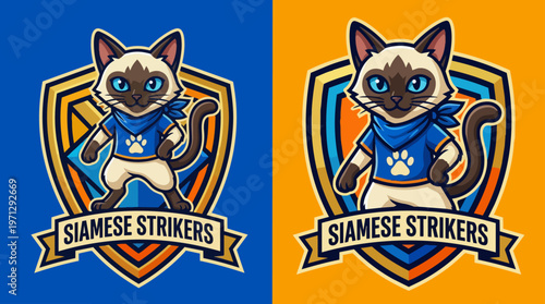 Siamese Cat Cartoon Logo.