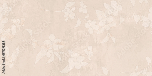 Canvastavla Vintage floral background with subtle cherry blossoms, beige textured paper with