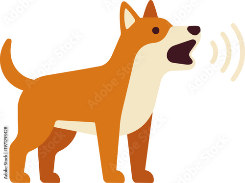 Cartoon dog barking loudly outside.