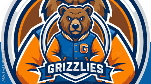 Grizzly bear mascot logo sports.