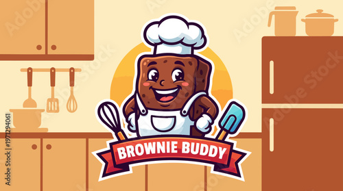 Cartoon brownie character chef hat.