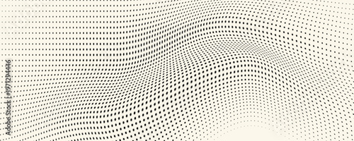 Abstract black halftone wave with star-shaped dots on light background, ideal for modern and minimal design projects. vector illustration