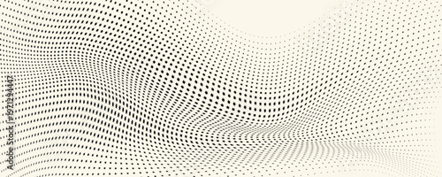 Abstract black halftone wave with star-shaped dots on light background, ideal for modern and minimal design projects. modern trendy design