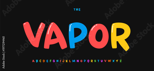 Retro Color Sans Serif Font Logo Alphabet Vintage Festive Playful Cartoon Typography, Witty Groovy Lettering for Vinyl Records, Kids Birthday Headline, Music Fest Poster Typography. Vector Typeset