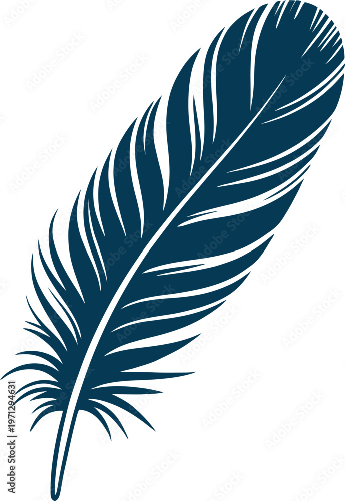 Fototapeta premium Single dark blue feather with detailed texture and natural curve