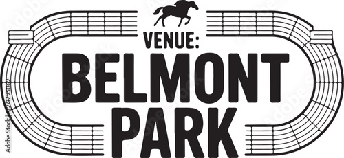 Belmont park venue logo with horse silhouette with horse racing